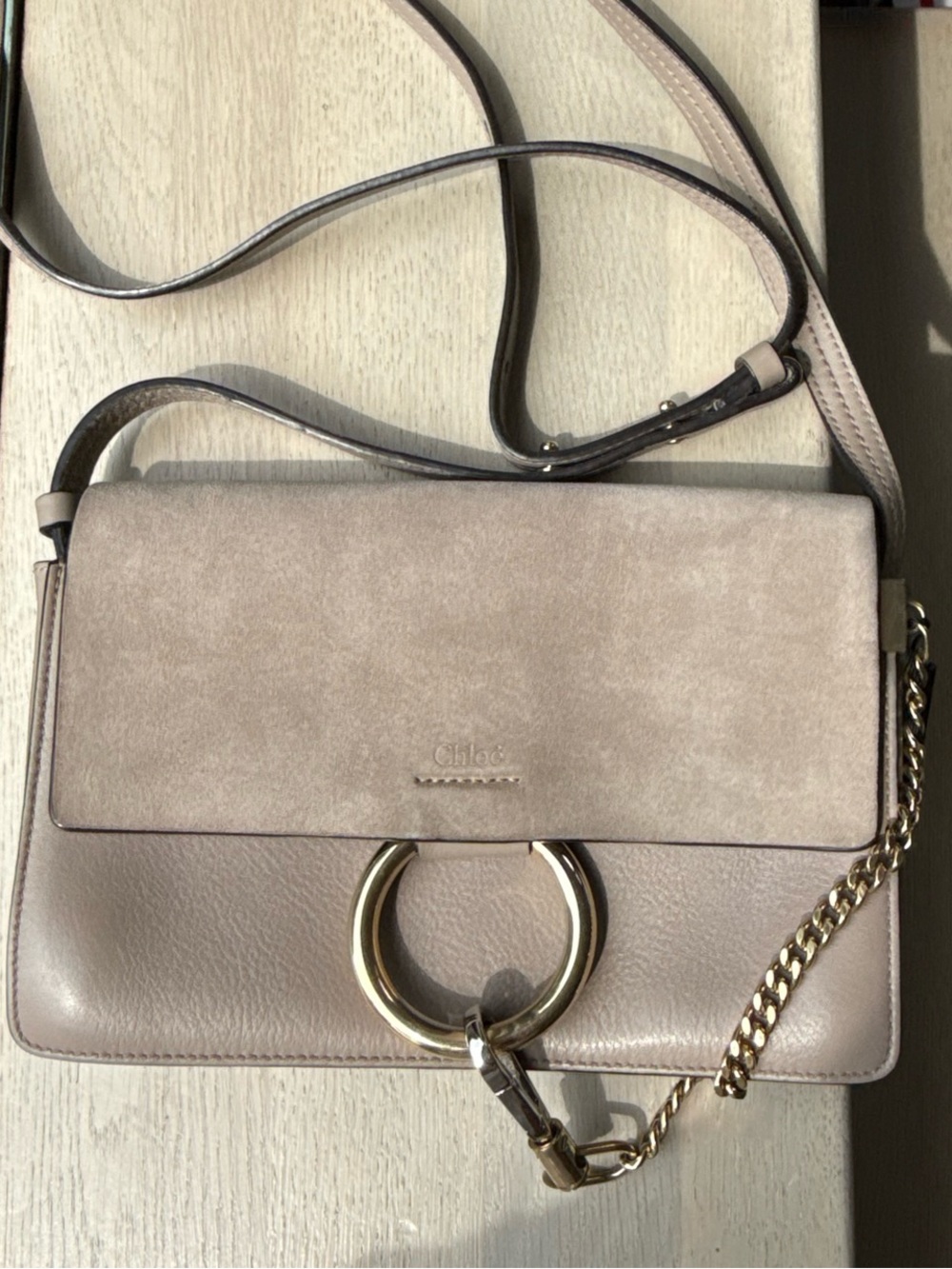 Chloe Faye Suede and Leather Crossbody in Taupe with COA